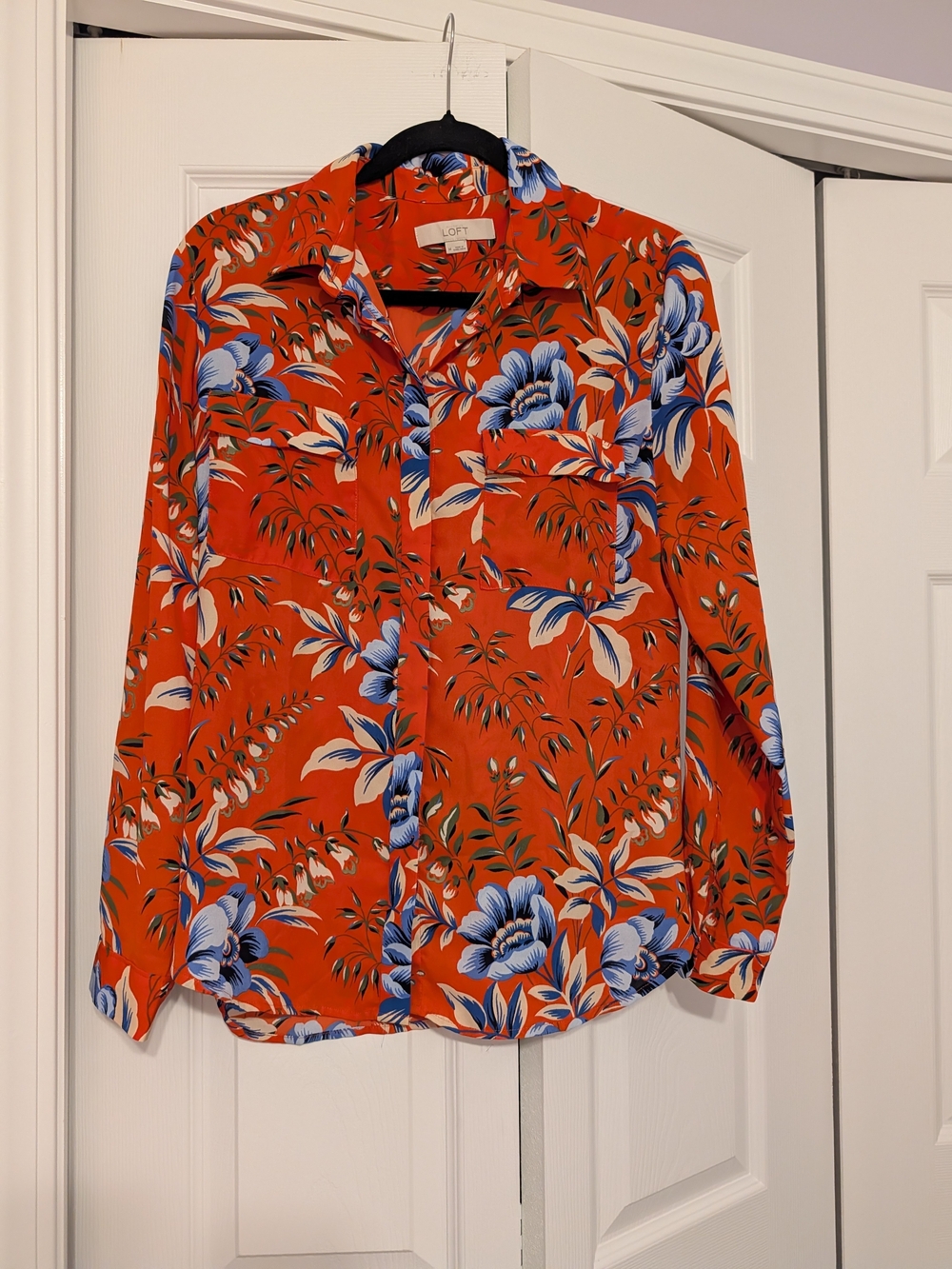 LOFT Orange Floral Button-Down Blouse